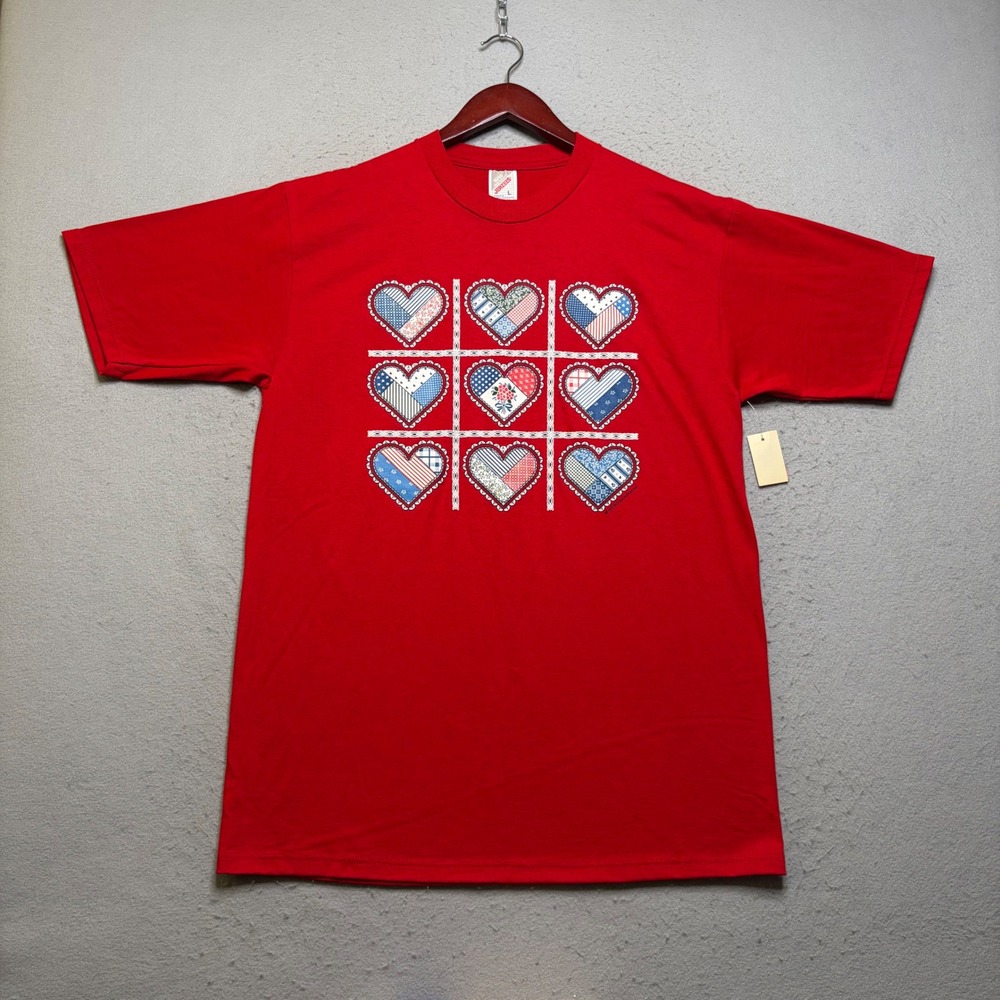 Jerzees T-Shirt Mens Large Red 1995 Endless Designs Hearts Vintage 90s NWT USA